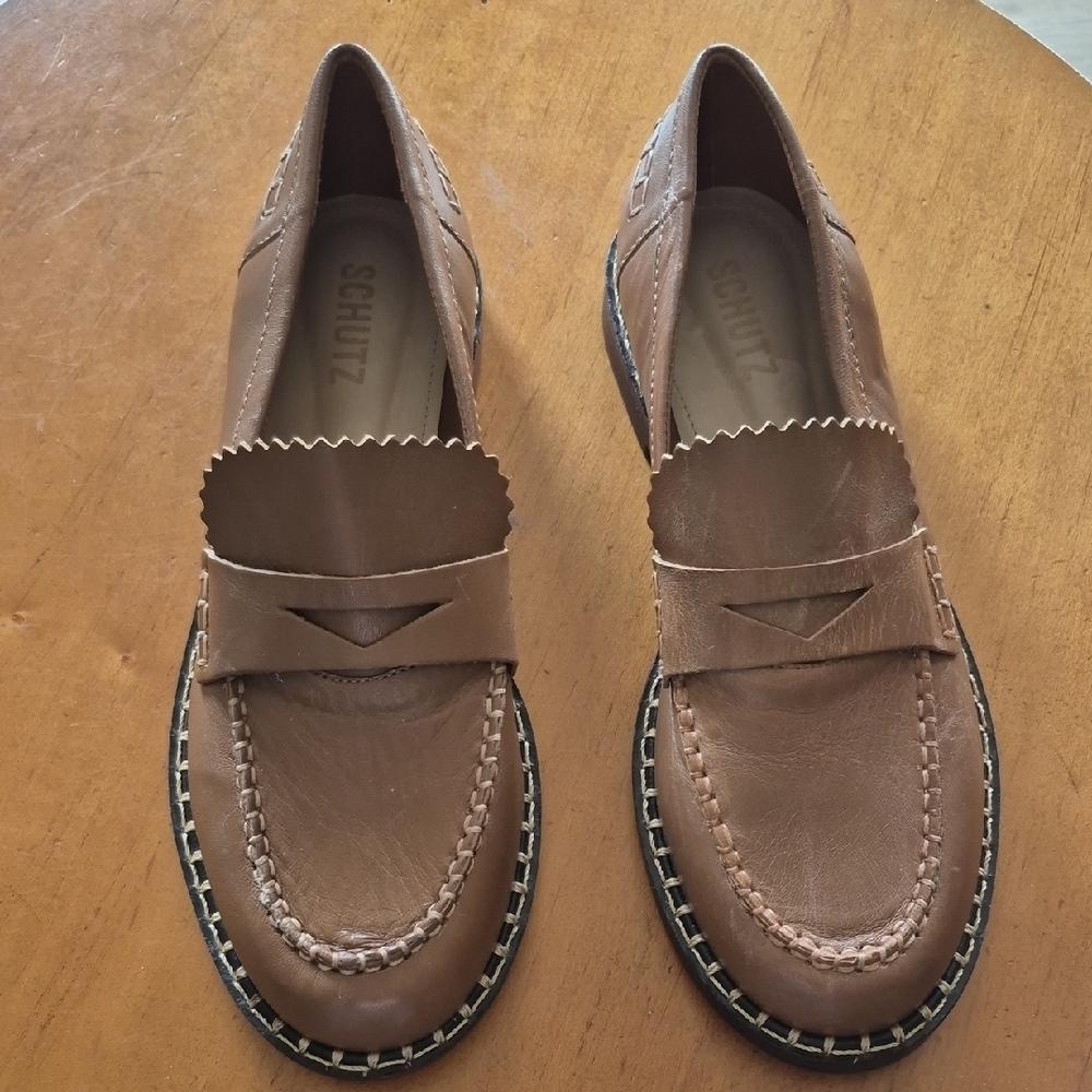 SCHUTZ Brown Leather Penny Loafers